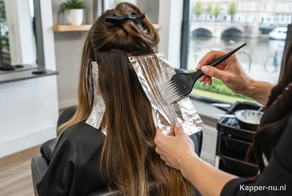 Kapper brengt balayage aan met een kwast